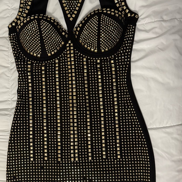 AKIRA Dresses & Skirts - Elegant Black and Gold Studded Dress